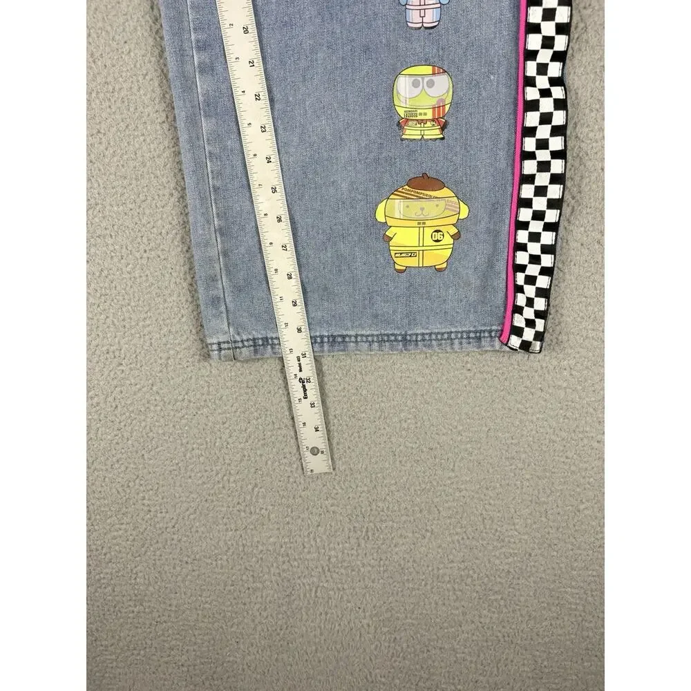 Hello Kitty Racing Team Jeans Women’s 13 Blue Wide Leg Baggy Tokyo Speed Check